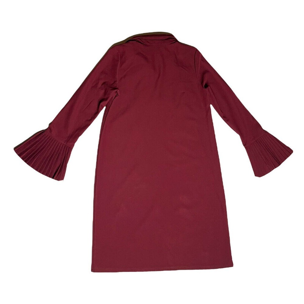 Womens Vanessa Zani Burgundy Trumpet Long Sleeve Ruffled Shift Dress Italy Sz M - Picture 5 of 5